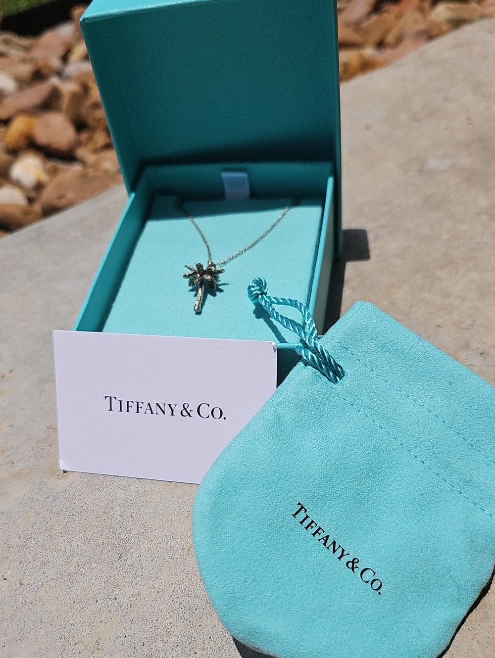 Tiffany & Co. Silver Palm Tree Pendant Necklace with Tiffany Blue Pouch
